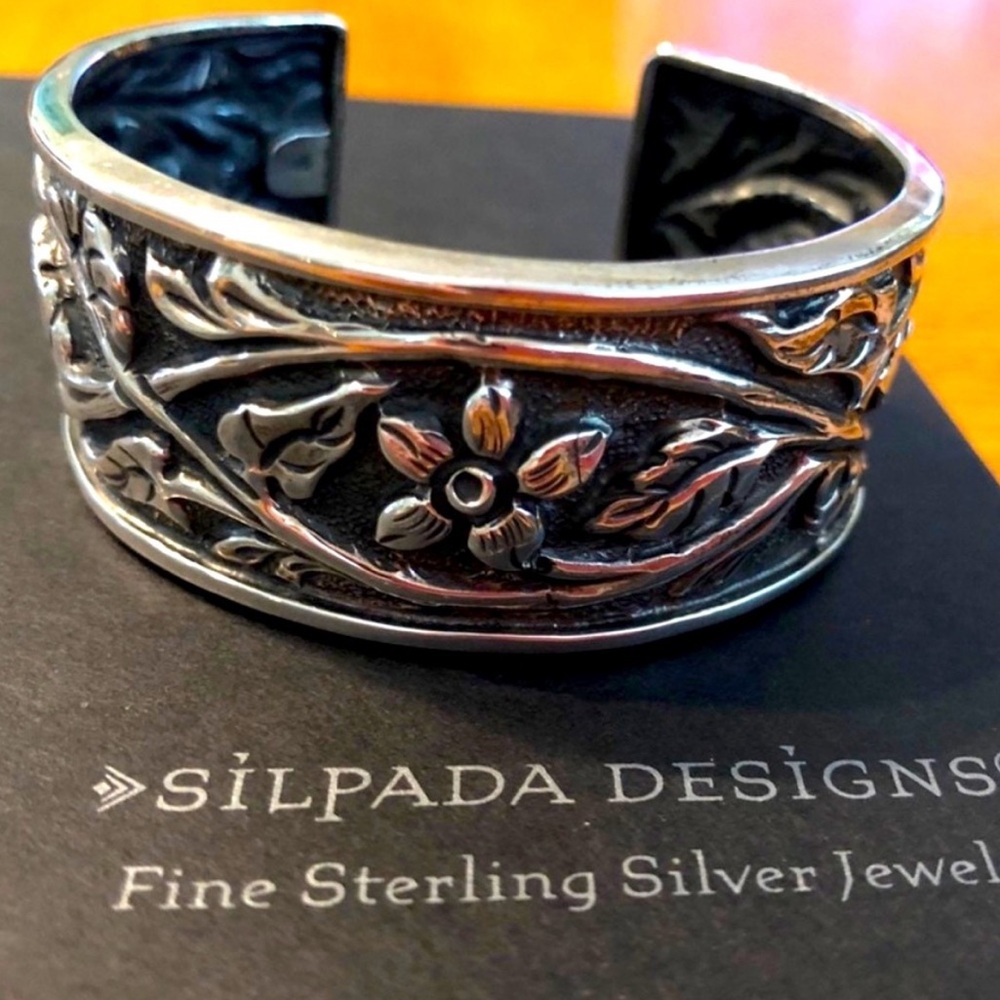 Silpada Vintage Repousse Floral
Sterling Silver Oxidized Floral Cuff Bracelet - Picture 2 of 8
